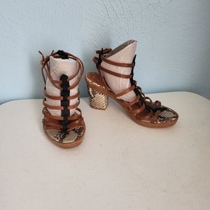 Leifsdottr snake skin print block sandals